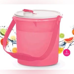 Tupperware Bucket Canister Easy Go 5 Liter Pink & White Color
